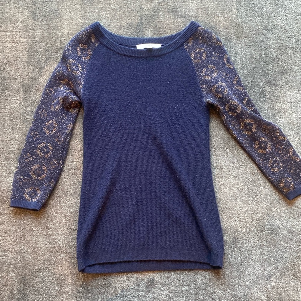 Ann Taylor loft navy blue sweater with gold detailing ￼